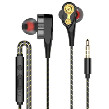 

Eorv3s Earphones In-ear Mono Subwoofer Soundproof Earplugs Wire Control With Wheat Quad Core Double Moving Ring Earphones