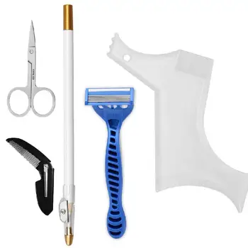 

5 IN 1 Beard Care Set Folding Comb Manual Razor Small Scissors Beard Styling Comb Beard Stylus With Pencil Shaving Accessories