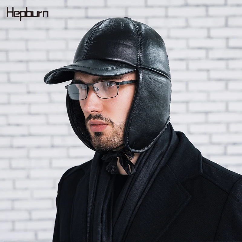 

Hepburn Brand Winter Men Keep Warm Baseball Cap Ear Protection Pu Leather Hat Thicker Plus Velvet Keep Warm Woman Bomber Cap