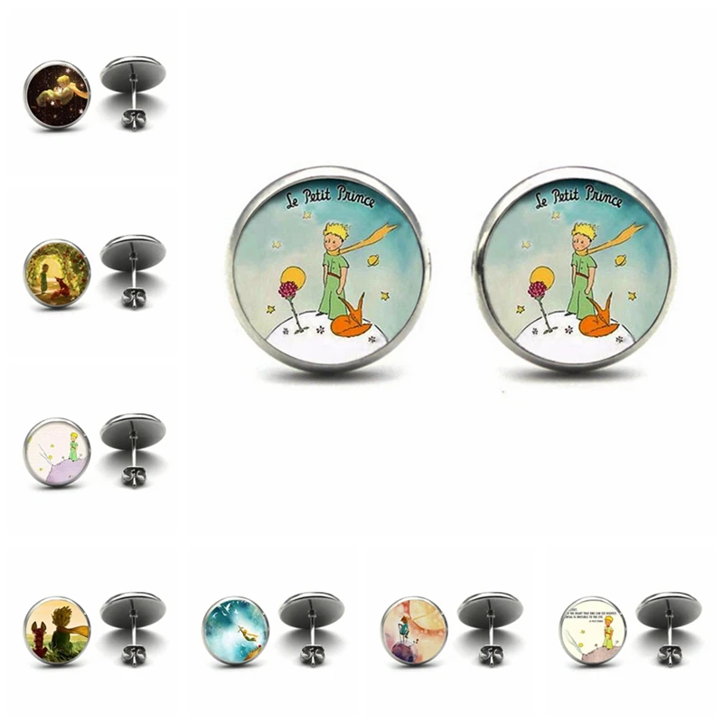 

He Little Prince Vintage The Little Studs Earrings Little Ear Nail Jewelry Anime Glass Cabochon Earrings Handmade Gifts Child
