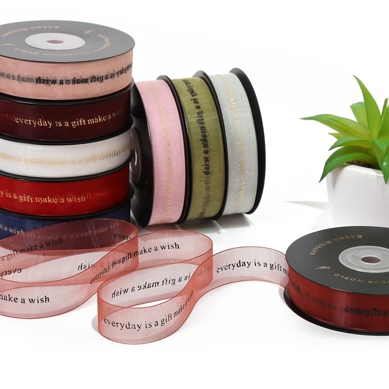 

2 roll 20mm*20yards Hot stamping English snow cotton tape for Gift Packaging Stuff Handwork Stuff Bouquet gift wrapping