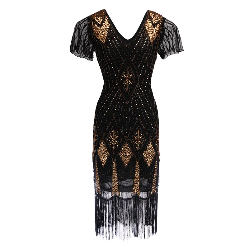 998black Robe Femme Roaring 1920s Хлопушка платье Гэтсби вечерние Charleston блестками коктейльное свадебное - Цвет: 998black