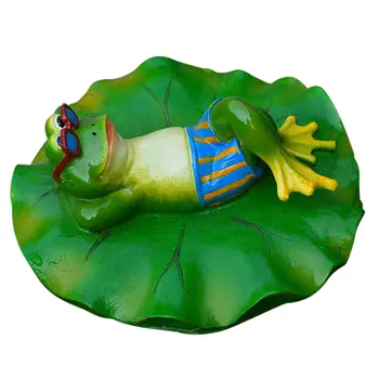 

Cute Resin Statue Fountain Decoration Floating Frog on Lotus Leaf Statue for Fish Pond - Type E