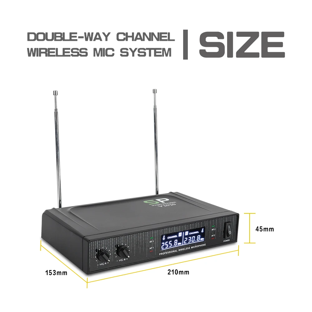 V2020 VHF Беспроводная микрофонная система с портативным микрофоном двухсторонний канал дизайн анти-помехи для свадьбы, Конференции