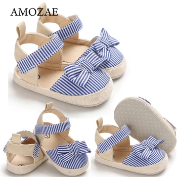 

2020 Children Summer Shoes Newborn Infant Baby Girl Soft Crib Shoes Infants Anti-slip Sneaker Striped Bow Prewalker 0-18M