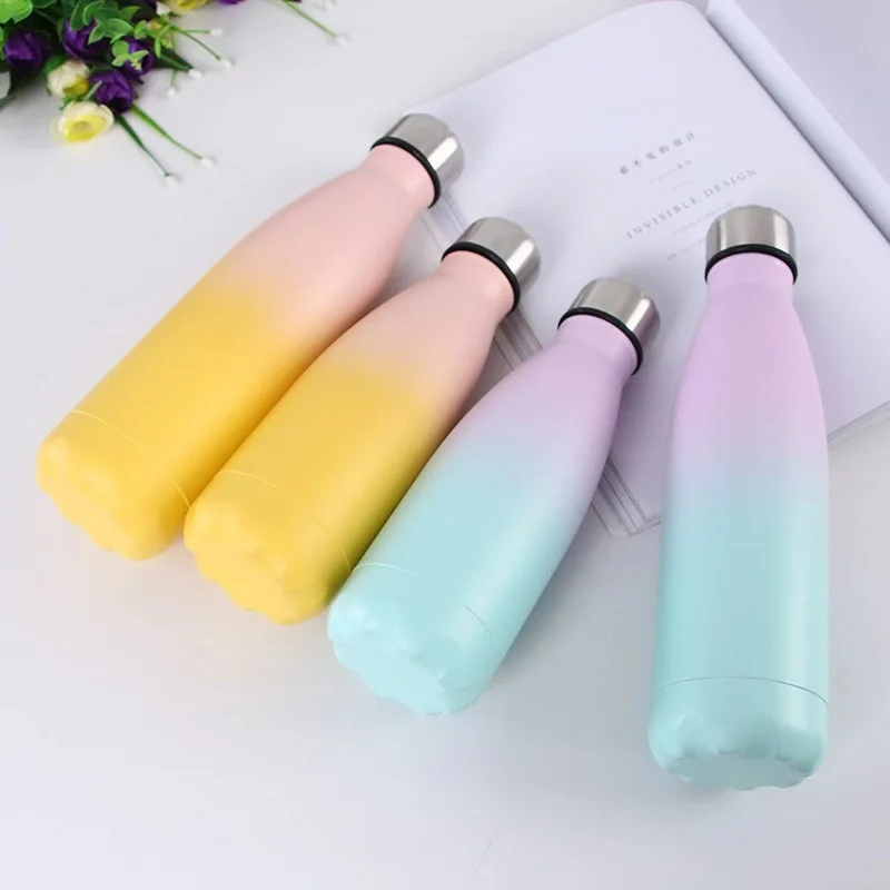 

Gradient Candy Color Water Bottle Cute Kids Water+Bottles Insulated Cup Thermos Flask Steel Drink Bottle For Water Shaker Gym