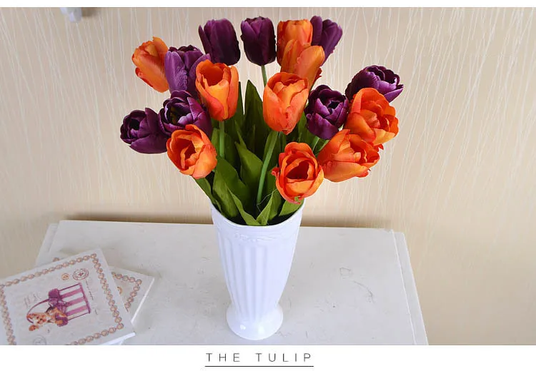 20 unids/lote tulipanes blancos artificiales Flor de seda falsa para novia con flores para Decoration del hogar de la boda