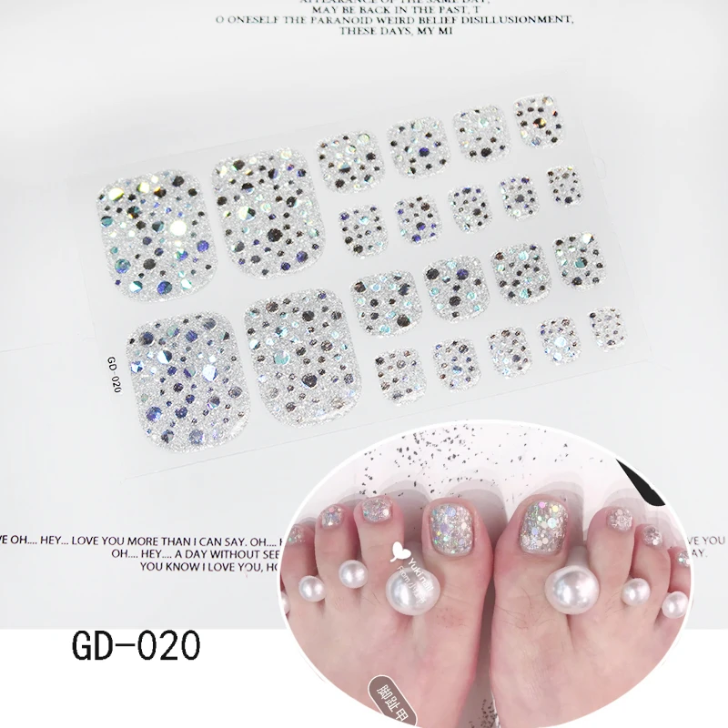 GD-020 22 Типсы, Новые французские стикеры на ногти, цветы, ногти, полное покрытие, клейкие обертывания, водонепроницаемые, блестящая пленка для ногтей, наклейки-лак - Цвет: GD-020
