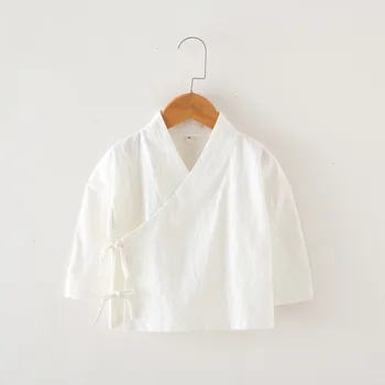 

Pure white children's Chinese clothing cotton bottoming shirt with white shirt cross collar baby Hanfu рубашка для мальчика