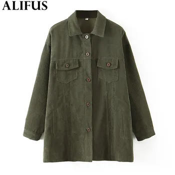 

Fashion Za Women Coat 2019 Casual Single-Breasted Solid Corduroy Coats Long Sleeve Lapel Loose Outwear Jacket Female Ladies