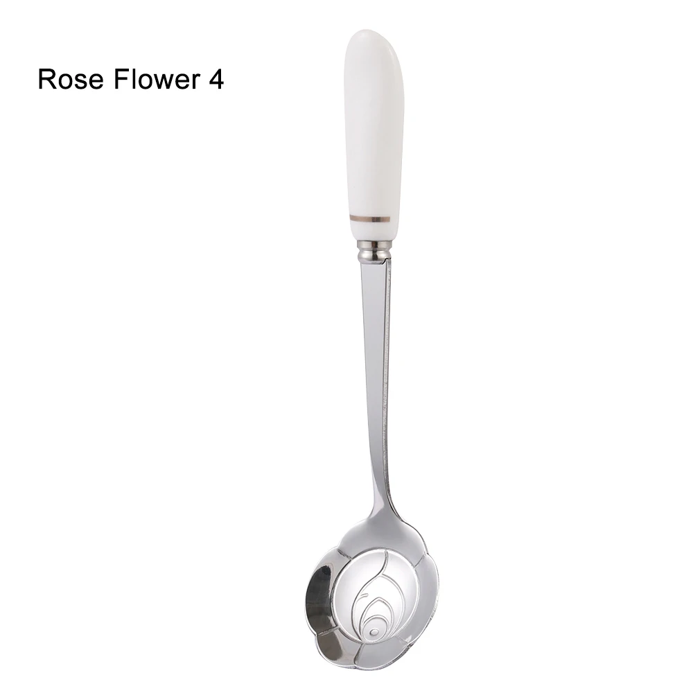 Rose Flower 4 1 шт. креативная вишневая Цветущая Роза керамическая ручка ложка золотые шелковые сладкие ложки позолоченная ложка для размешивания кофе посуда - Цвет: Rose Flower 4