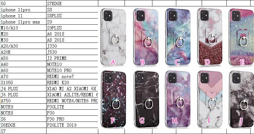Для Iphone 11 Pro Max 360 металлический палец кольцо держатель+ мрамор чехол из мягкого ТПУ IMD для samsung Note 10 M10 M20 M30 A20 гранит 100 шт