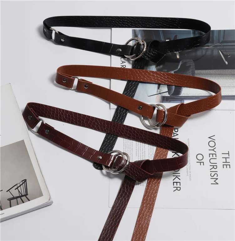 Autumn Design Alligator Pattern PU Waist Belts Women CROCO Leather Double Rings Buckle Large Size Shirt Dress Corset Belts