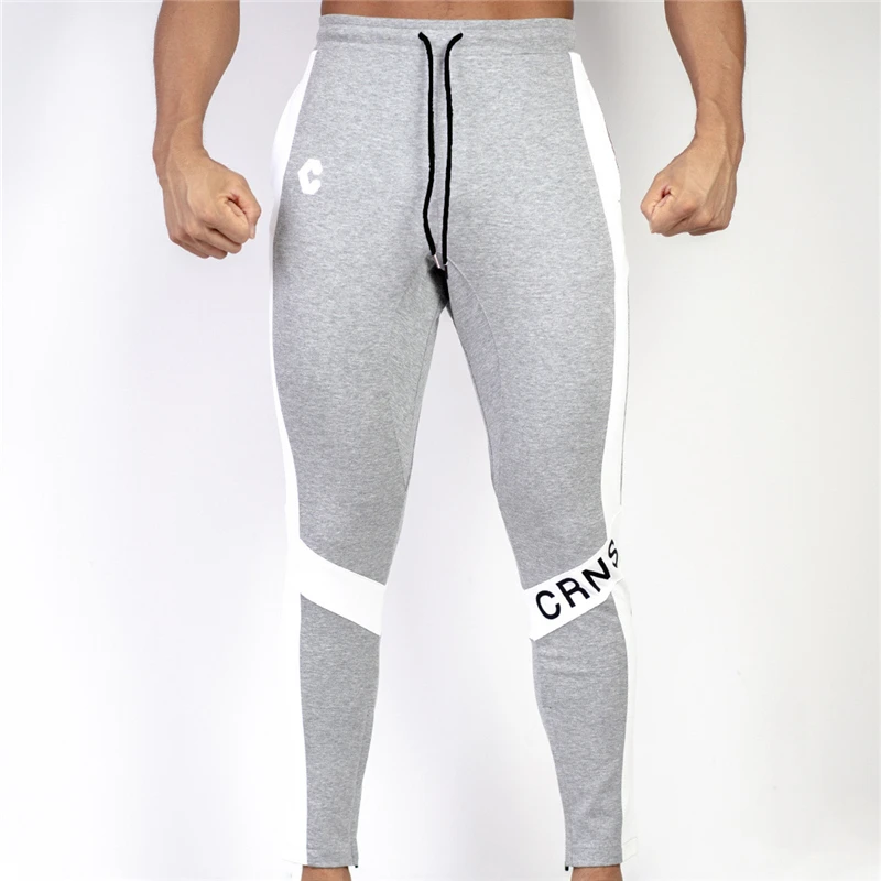 Light gray Новинка, мужские обтягивающие хлопковые спортивные штаны, брендовые узкие штаны для тренажерного зала, брюки для фитнеса, Мужские штаны для бега, тренировки, повседневные модные штаны высокого качества - Цвет: Light gray