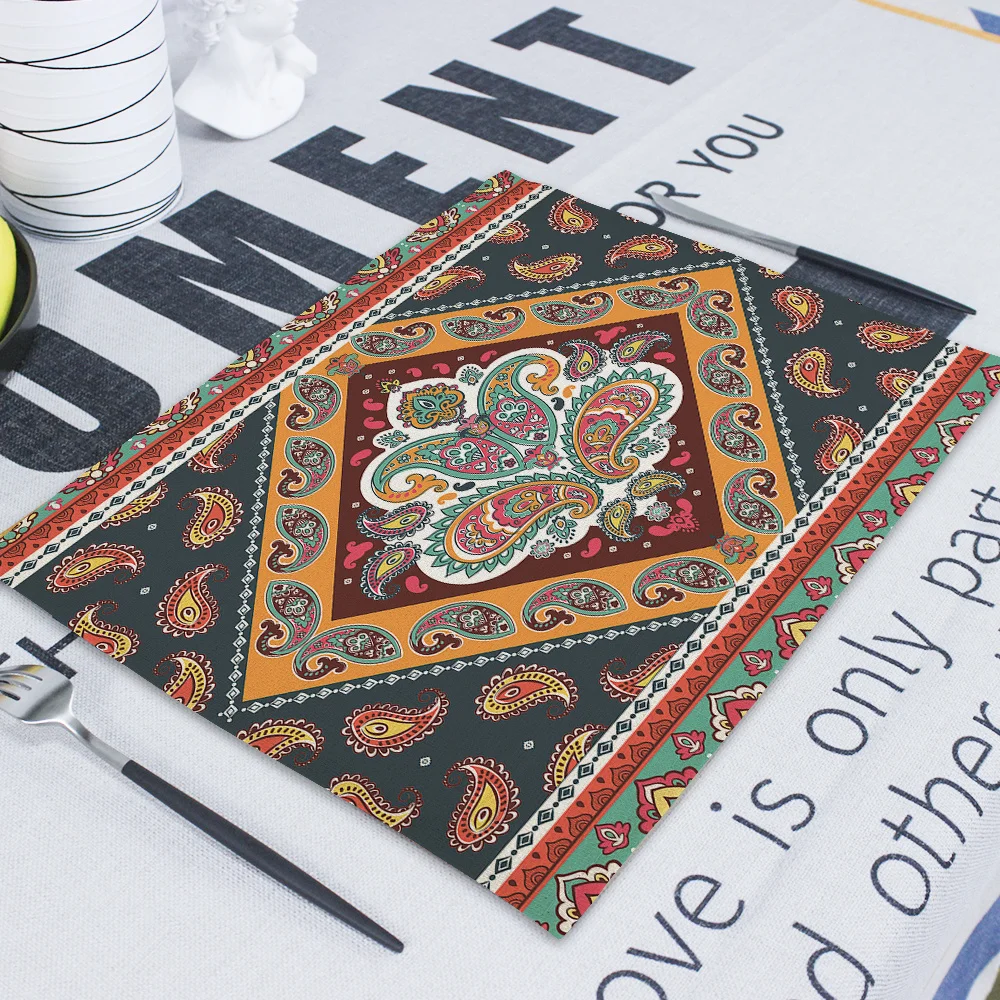 42*32 см Boho Ретро столовые приборы, абстрактный геометрический декор, прямоугольные столовые коврики для столовой, коврики для чашек Onderzetters