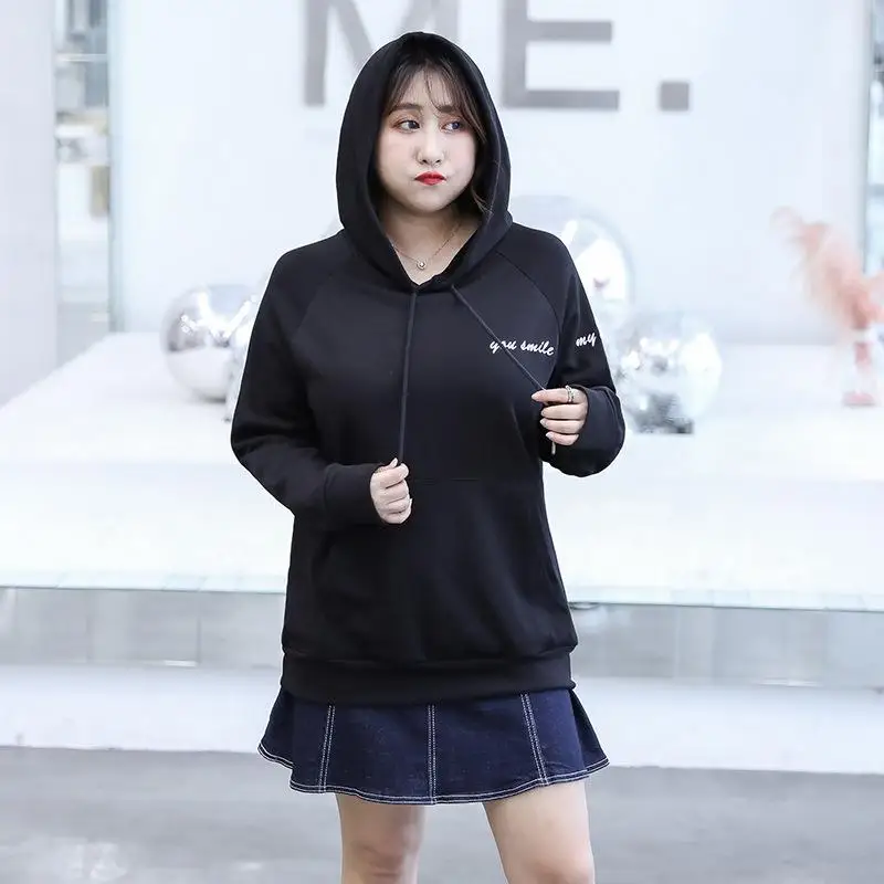  Hoodies Women 2019 Autumn Cotton Solid Letter Print Large Size Hooded Sweatshirt Pullover Tracksuit