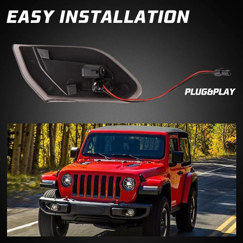 2 шт. светодиодные, боковые, габаритные фонари для Jeep Wrangler JL, дымовые линзы янтарные передние фары
