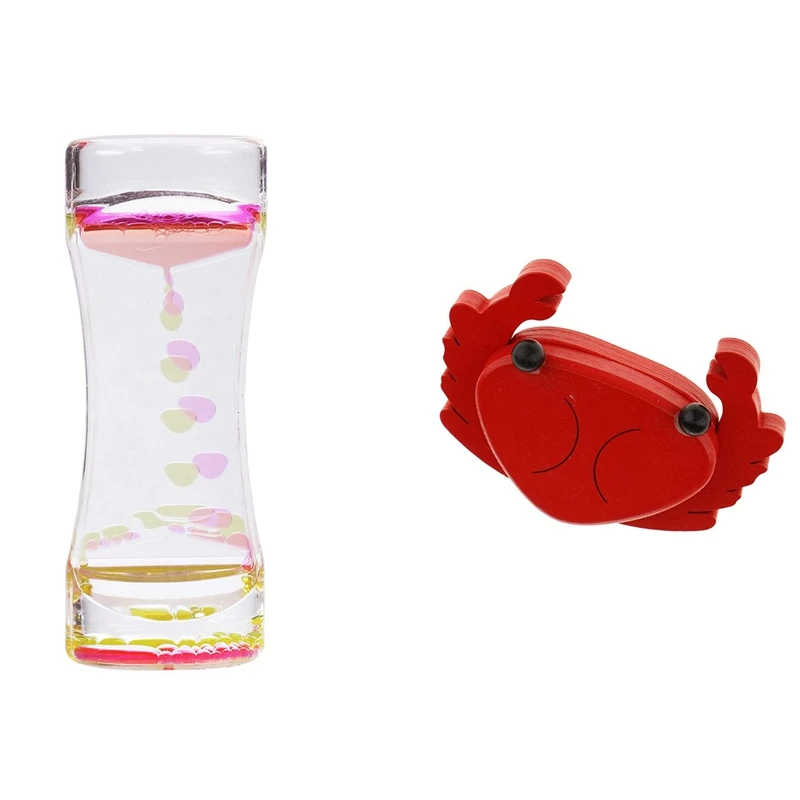 Liquid Timer Bubble Motion Drop Timer for Sensory Play Visual Bubble Gravity Yellow+Rose Red& Magnet Cut Toy Magnetic Wooden Fo