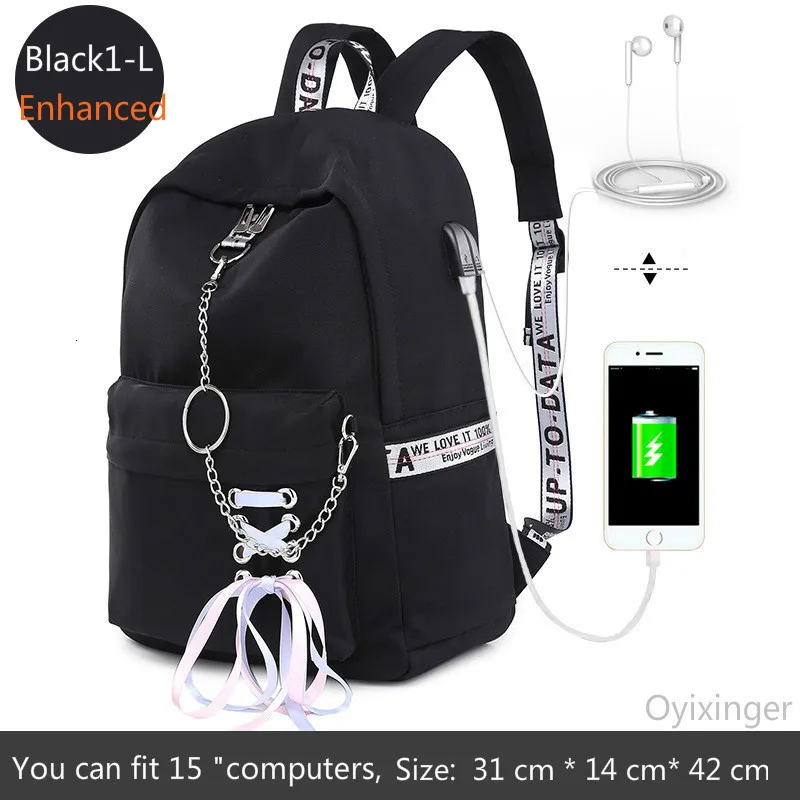 Black1-L Школьные сумки для подростков девочек мальчиков студентов ноутбук рюкзак женские рюкзаки для Macbook Air Hp lenovo DELL acer Компьютерная сумка Новинка - Цвет: Black1-L