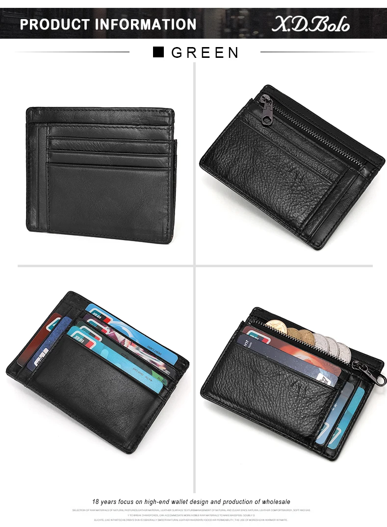 X. D. BOLO, натуральная кожа, RFID Блокировка, на молнии, держатель для карт, кредитная карта, кошелек, мини тонкий кошелек для женщин, карман для монет, сумка для денег