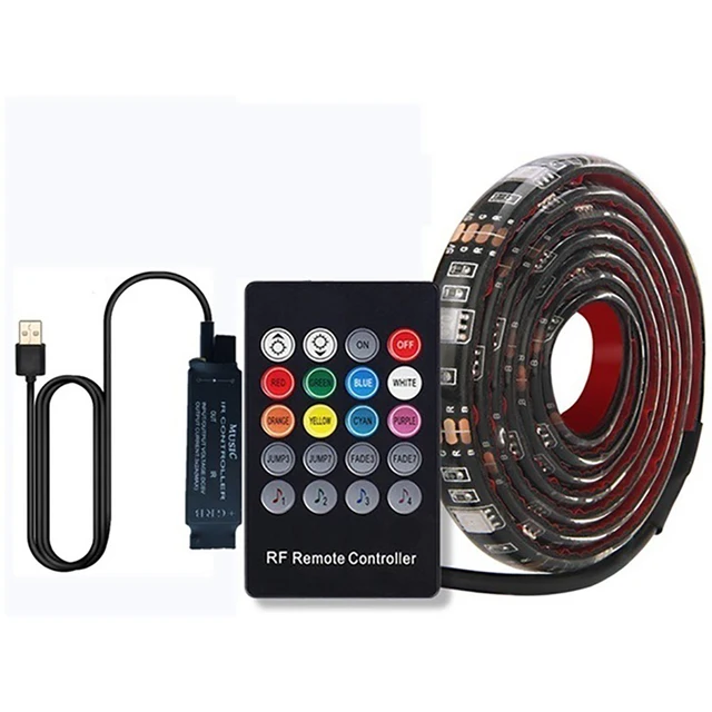 LED 5050 USB Colorful RGB TV PC Flexible Background 20-Key Music Sound Control Light Strip Gamer Cabinet Diode Tape 1 2 3 4 5 M Blue
