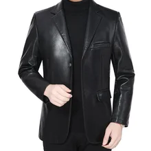 Мужские блейзеры из искусственной кожи, повседневный мужской пиджак, приталенный мотоциклетный костюм из искусственной кожи