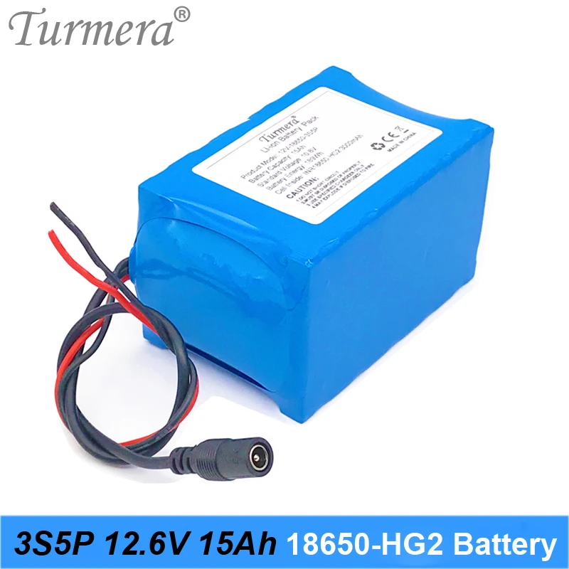 Turmera 3S5P 12V 15Ah Rechargeable Lithium Battery Pack Use HG2 3000mAh battery with 40A BMS for uninterrupted power supply 10.8V 12.6V 03