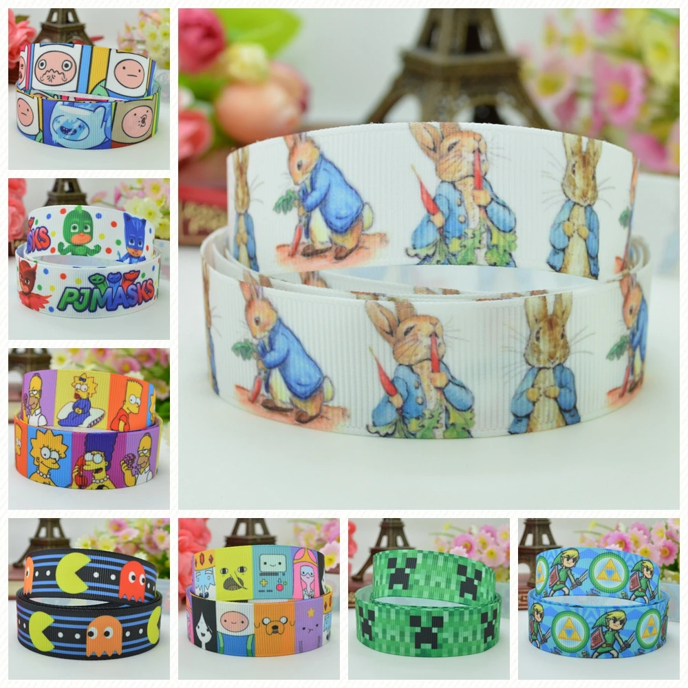 7/8&quot 22mm 2 5 10 50 Yards Rabbit cartoonPrinted grosgrain ribbon hair bow DIY handmade Retail |