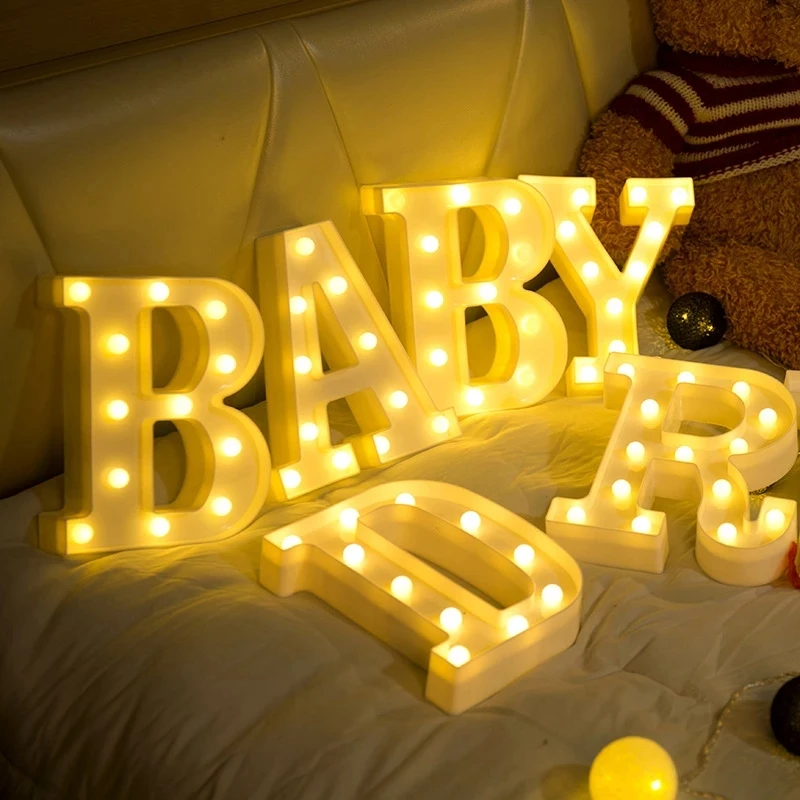 Letrero con símbolo de letras para decoración del hogar, luces LED de plástico con forma de corazón para escritorio, adorno de letras para boda, regalo de San Valentín
