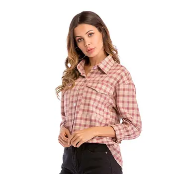 

Spring Explosion Lapel Casual Long Sleeve Plaid Shirt Wild Ms. Shirt Female