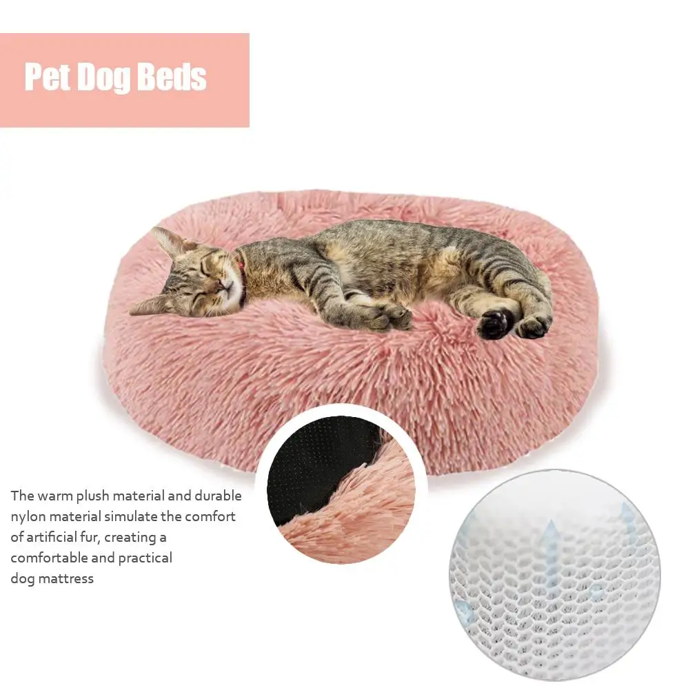 Pet круглая плюшевая кровать кот Кровать дом мягкий длинный плюшевый коврик для кошки питомник зимний теплый спальный кот одеяло переносные товары для кошек