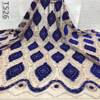 

Royal Blue Velvet Laces Fabrics With Sequins High Quality Tulle African Laces Fabric For Wedding Dress African French Tulle Lace