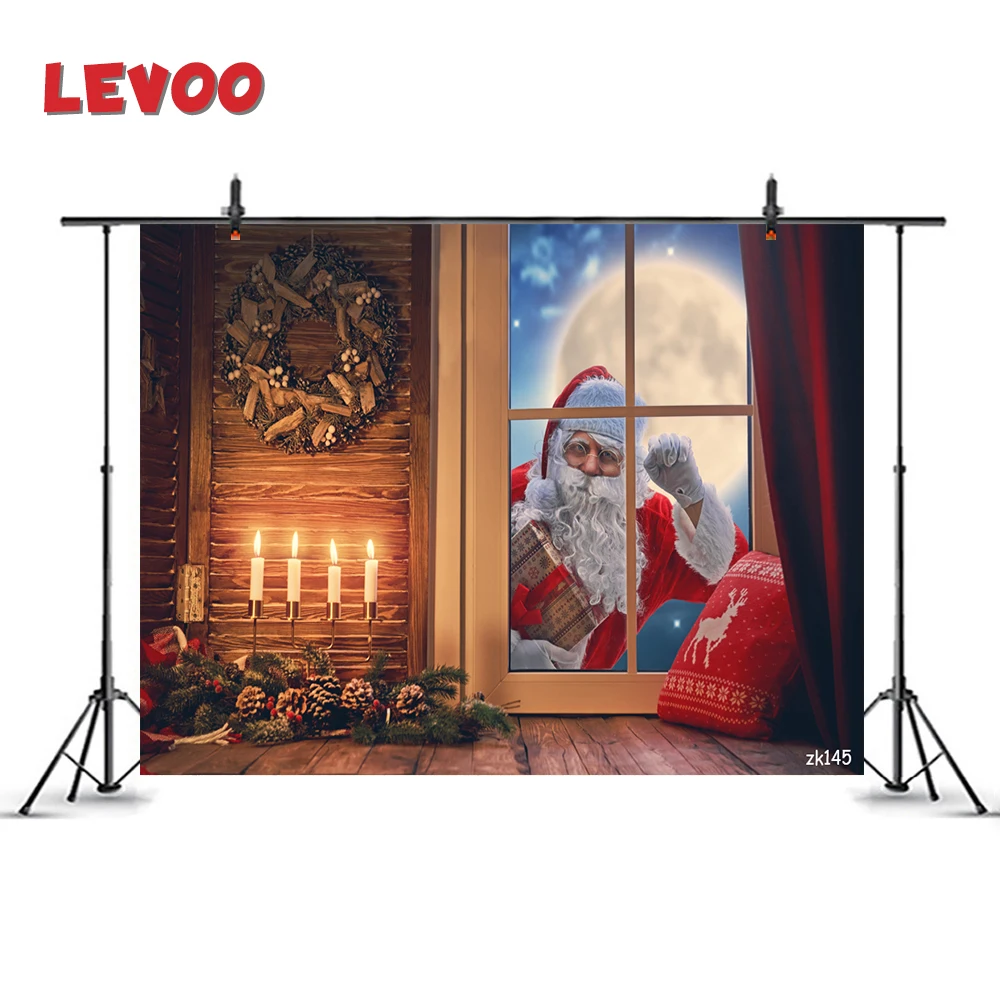 

LEVOO Merry Christmas Backdrop Santa Claus Knocking Window Xmas Wreath Photo Background Photo Studio Photophone Photobooth Vinyl