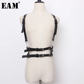 

[EAM] 2020 New Spring Autumn Pu Leather Black Bandage Cross Buckle Personality Wide Belt Women Fashion Tide All-match JR960