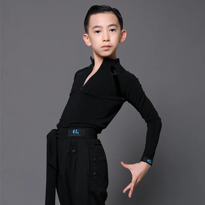 Latin Dance Tops Velvet Black Long Sleeve Shirts Practice Clothes Ballroom Chacha Samba Tango Latin Performance Wear DN7113