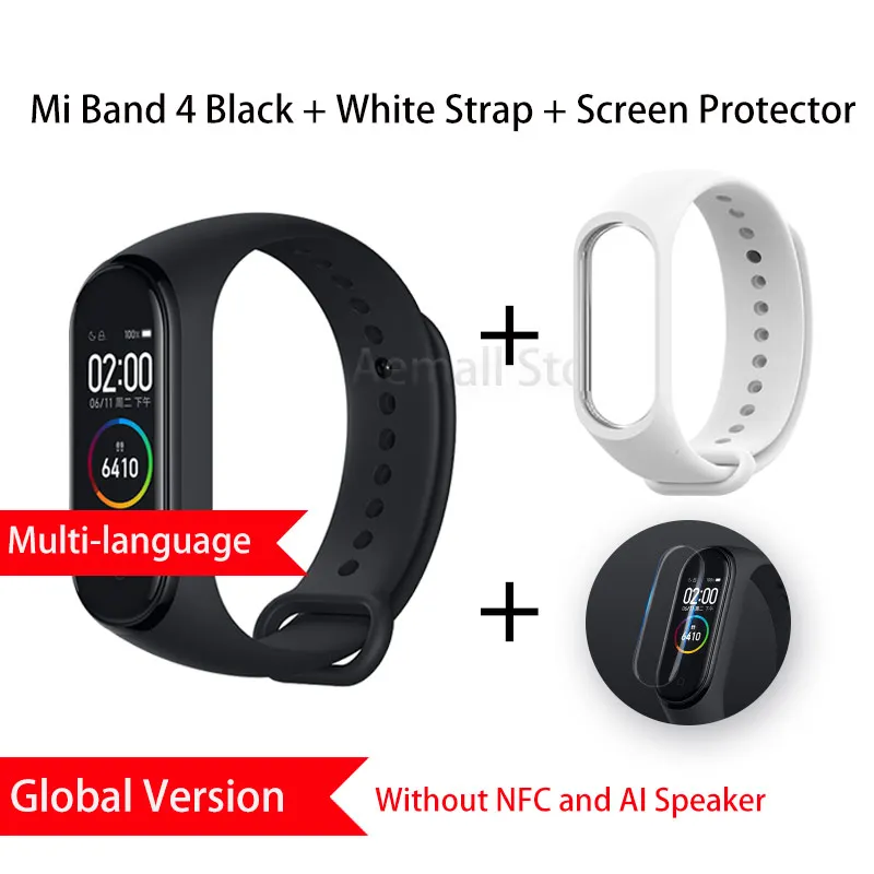 Глобальная версия Xiaomi mi Band 4 mi band 4 Bluetooth Смарт-браслет пульсометр фитнес-браслет китайская версия - Цвет: GL White