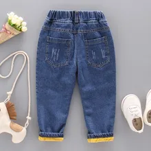 Детская одежда; сезон осень-зима; Новинка; стильные брюки в Корейском стиле; утепленные детские джинсы с рисунком