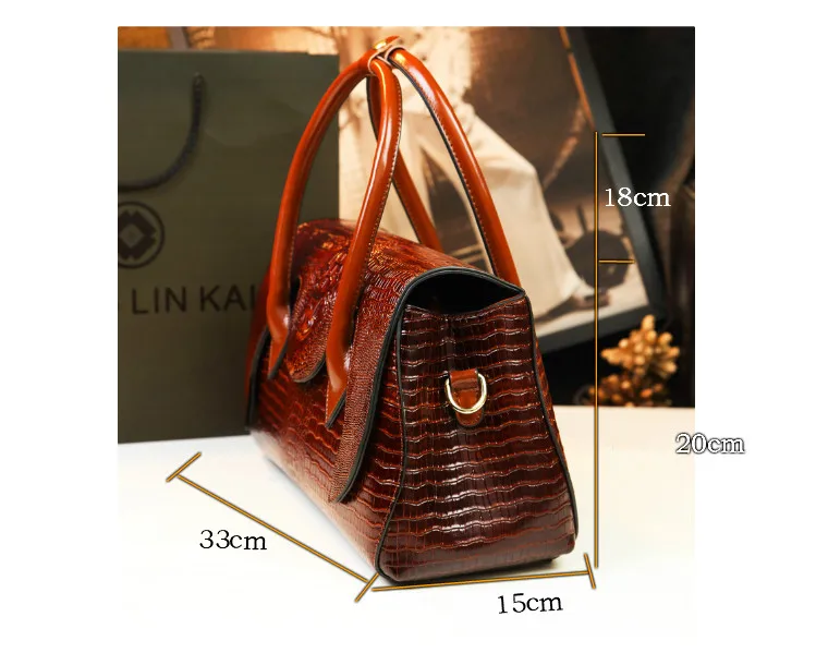Crocodile Pattern Genuine Leather Women Handbag