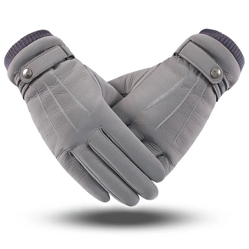 Men's Respiratory Leather Classic Three-way Stiffened Furry Thickened Touch Screen Warm Glove Riding Wind-proof and Waterproof |