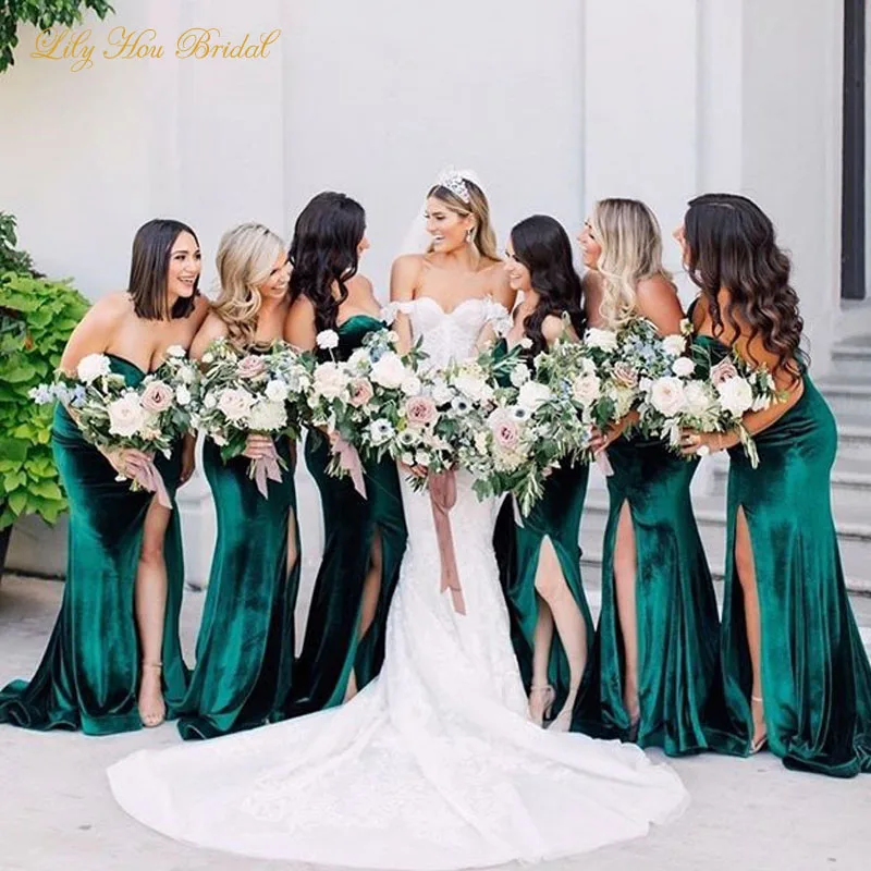 dark green velvet bridesmaid dress