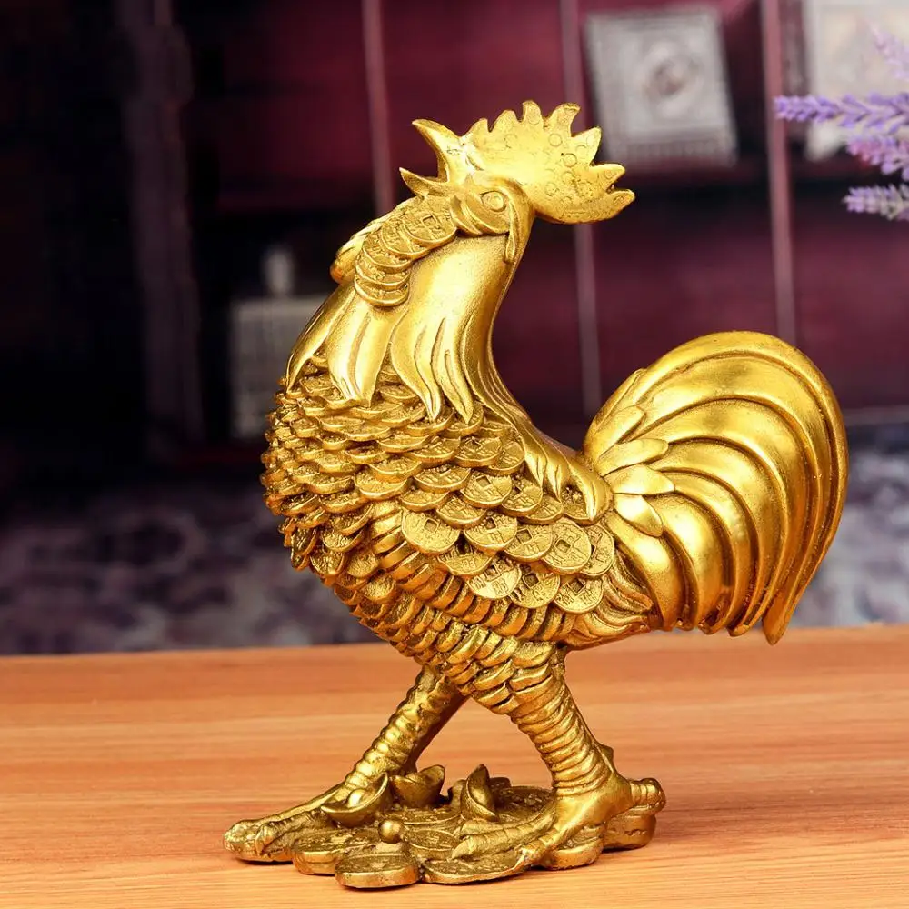 

Chinese Zodiac Rooster Year Golden Brass Rooster Collectible Figurines Chinese Charm of Prosperity Home Decoration Gift
