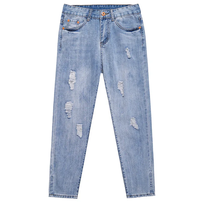 Jeans woman Pencil Pants Stretch Hole High Waist Slimming Ankle-Length Pants Women Jeans 2020 Summer