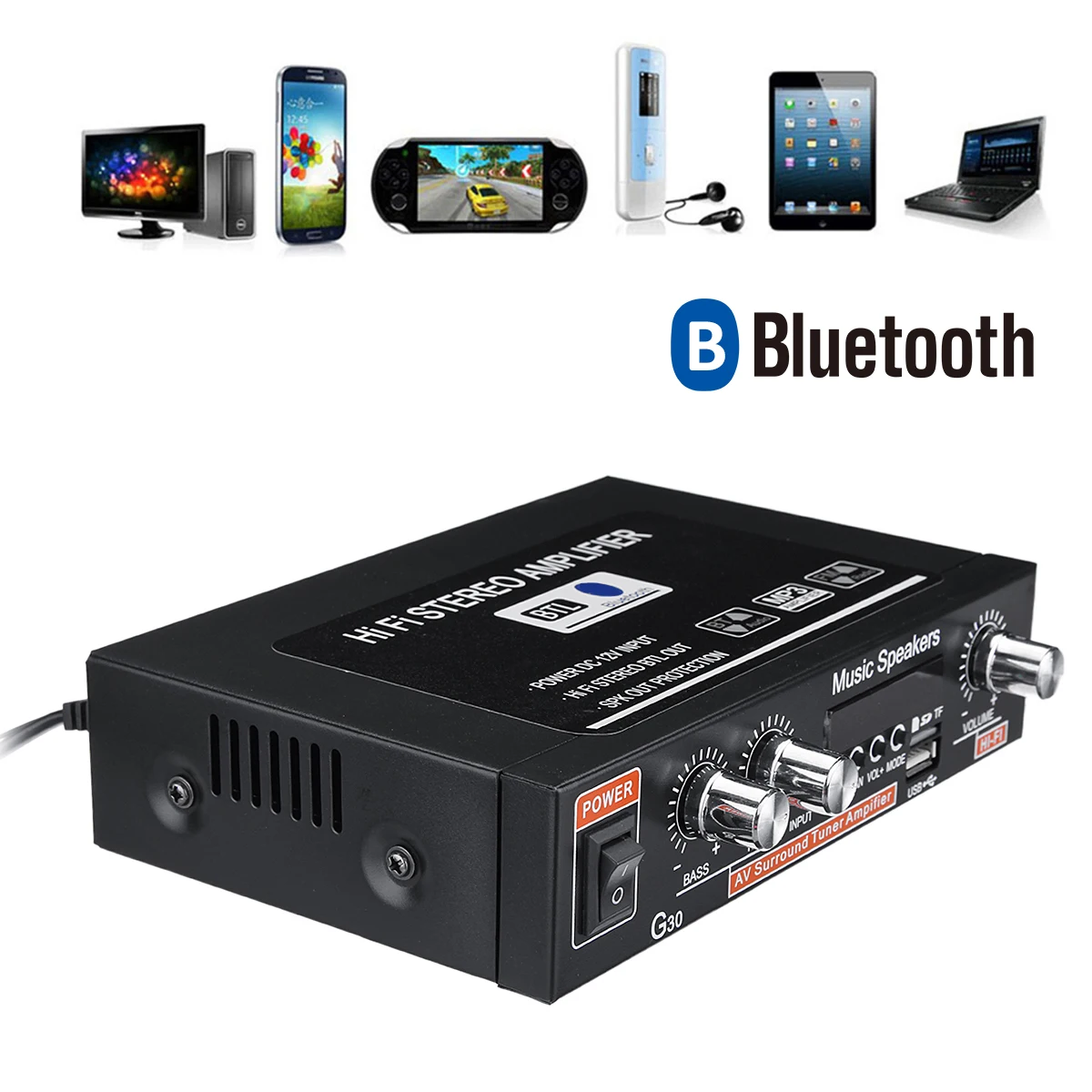 DC 12 В мощность bluetooth HiFi усилитель домашний кинотеатр стерео Amplificador Аудио Автомобильные усилители Поддержка FM TF карта AUX MP3 плеер