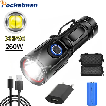 

10000LM XHP90 glare flashlight lantern USB charging torch with power display strong led torch lanterna xhp90 use 26650 battery