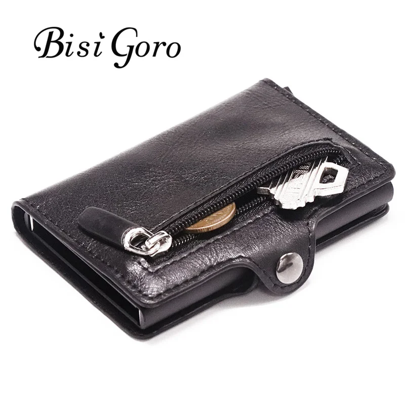 Bisi Goro тонкий кошелек Бизнес кредитный держатель для карт унисекс металлическая Блокировка RFID кошелек чехол для ID карты Алюминиевый Кошелек для монет