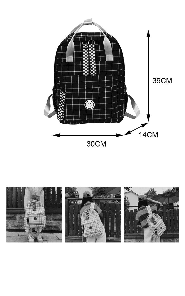 Черно-белый школьный рюкзак с узором в клетку, женский корейский школьный рюкзак, студенческий рюкзак в стиле колледжа, сумка через плечо
