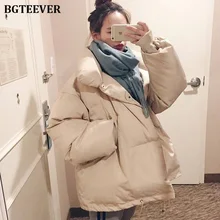BGTEEVER/женские парки, корейское шикарное Утепленное зимнее пальто с воротником-стойкой, женские теплые пуховые парки с хлопковой подкладкой, пальто для женщин