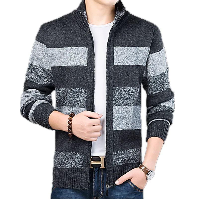 Nuevo Mens moda Slim hombres suéter de punto grueso cálido Rebeca abrigo hombre Casual de marca ropa a rayas suéteres abrigo