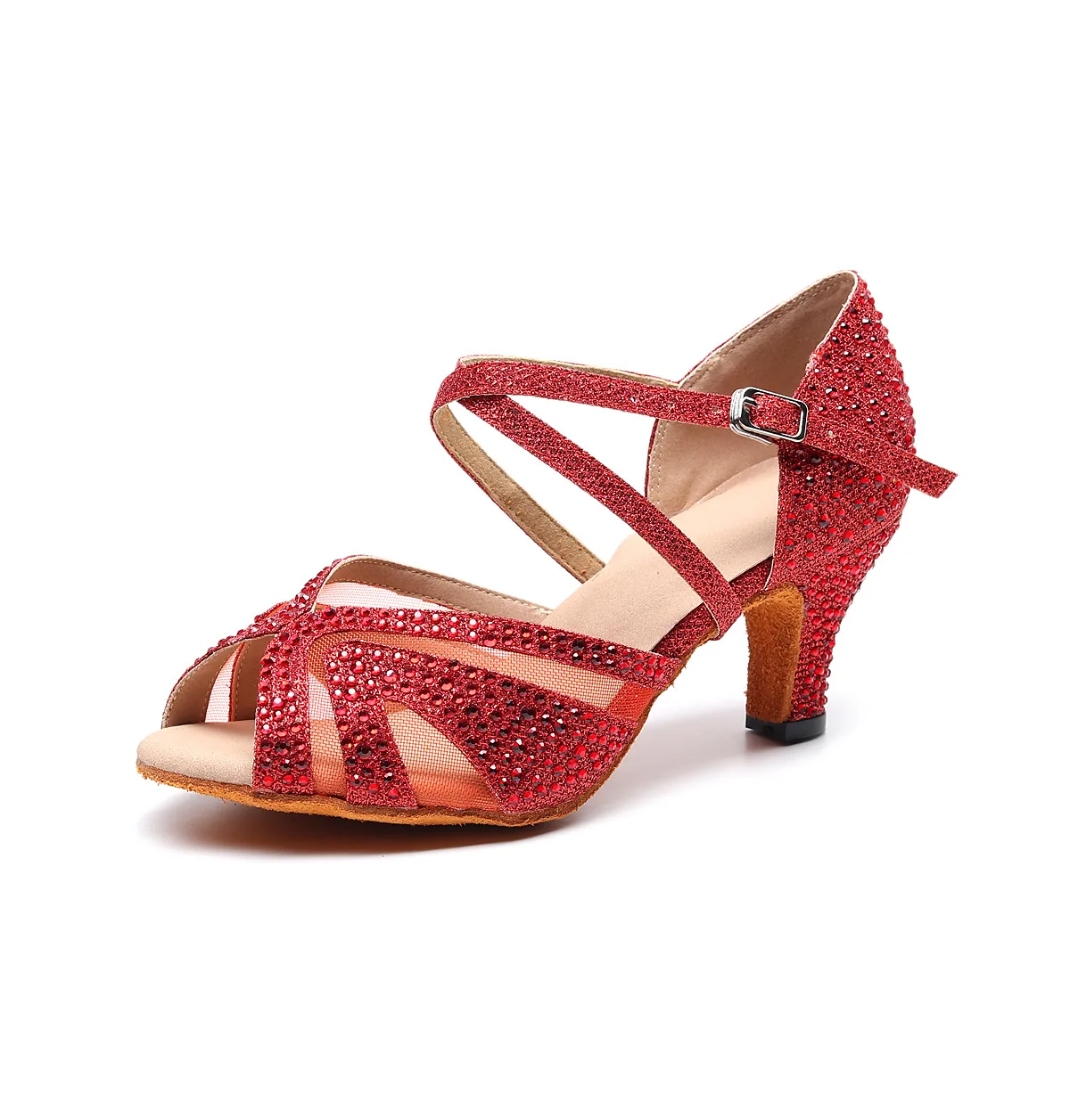 Серебристые, синие, черные, красные стразы, туфли для латинских танцев, женские туфли для бальных танцев, туфли для вальса на высоком каблуке 9 см, распродажа - Цвет: Red 6cm heel