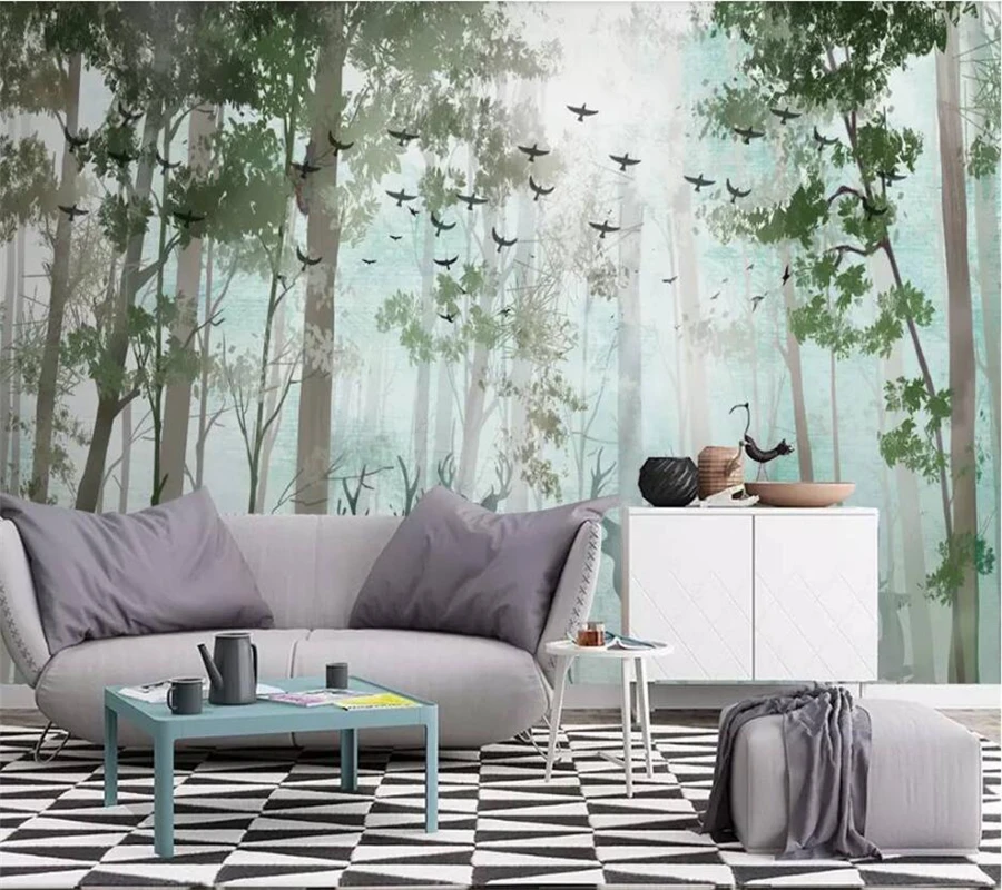 

Custom wallpaper 3d modern minimalist fresh forest elk Nordic TV sofa background wall living room bedroom restaurant mural Обои